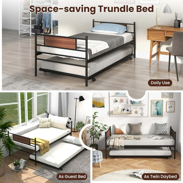 Costway Twin Size Metal Daybed with Trundle Mattress Foundation