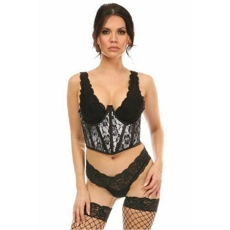 

Lavish White With Black Lace Overlay Open Cup Waist Cincher