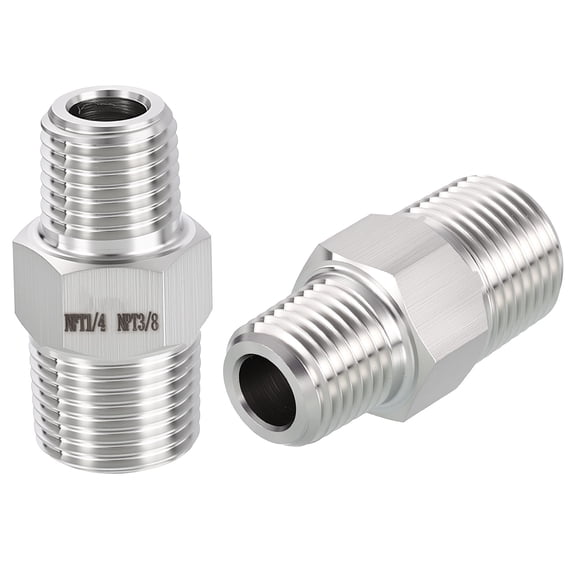 Uxcell 2 Pack 316 Stainless Steel Male to Male Adapter, 3/8" Male NPT x 1/4" Male NPT Hex Nipple Pipe Extension Fitting for Industrial, Automotive, Fluid Transfer, Home Gardening, Water