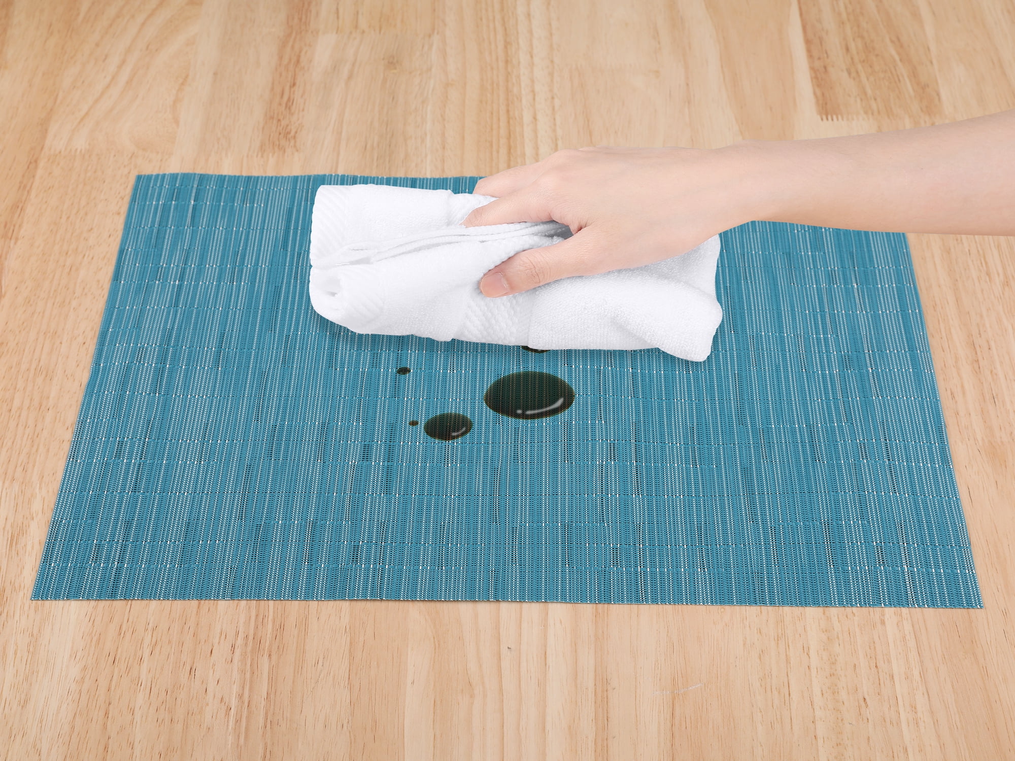 Unique Bargains 6pcs Placemats for Kitchen Dining Table Washable Wipeable Mat Blue