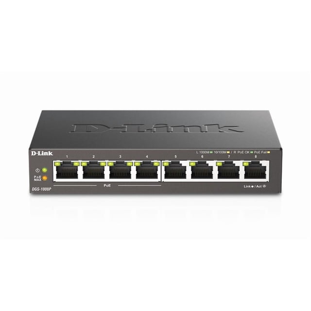 Conmutador PoE D-Link DGS-1008P de 8 puertos Ethernet Gigabit no gestionado