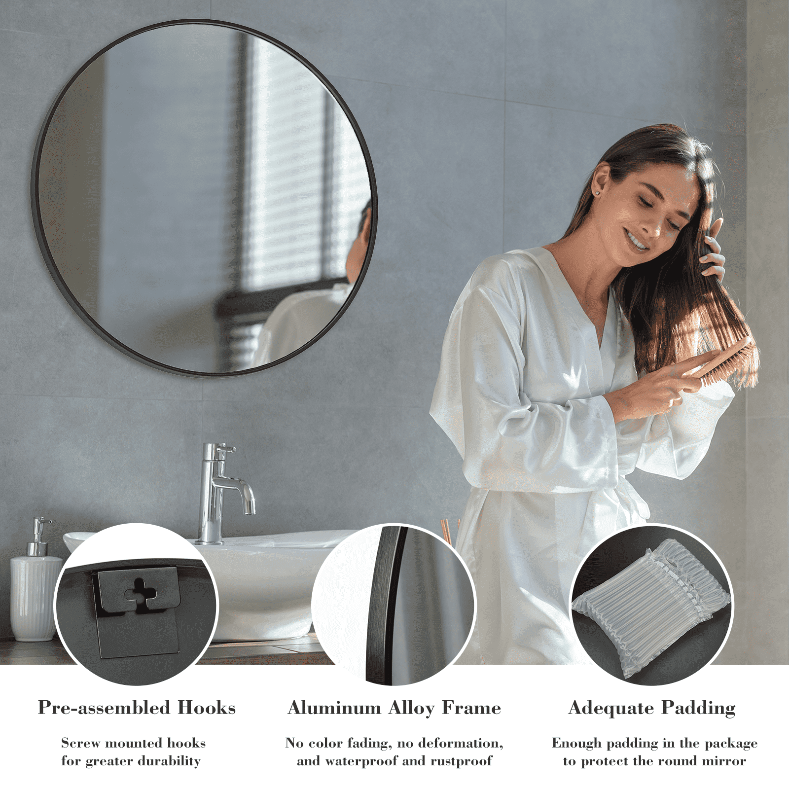 MAYEERTY 30" Wall Mirror Bathroom Mirror Wall Mounted Round Mirror，Black