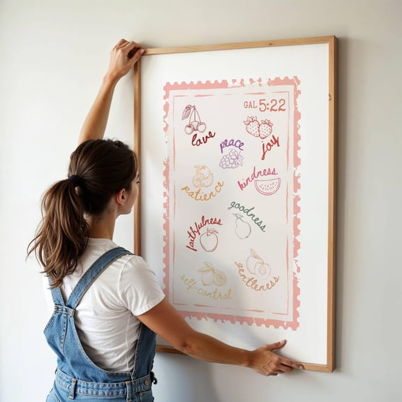Fruit Of The Spirit Stamp Wall Art Christian Decor, Unframed Paper Print Size 8x12