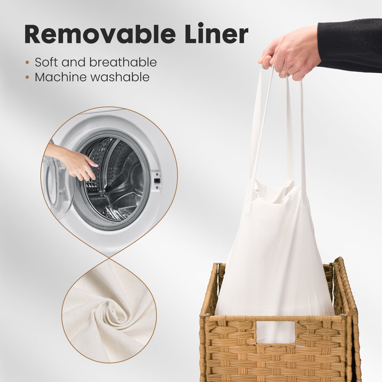 GIANNA Laundry Hamper with Lid, 110L Synthetic Rattan Clothes Laundry Basket with Lid and Handles, Foldable, Removable Liner
