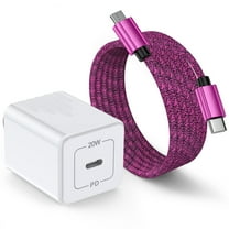 USB C Wall Charger Fast charging 20W Charger Adapter USB C to USB C Fast Charger Cable, 6ft Compatible with iPhone 15, Sumsung Galaxy, Android, Pink
