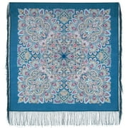 100% Wool Wrap Shawl Nightingale Blue Pavlovo Posad Woolen Shawl 35  35-inch Fashion Shawl for Women