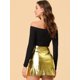 thumbnail image 4 of INSPIRE CHIC Mini faldas metálicas de cintura alta con cremallera frontal Aline para mujer Color oro-B M, 4 of 5