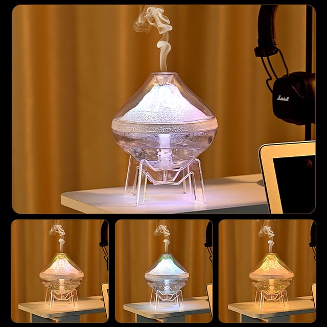 Humidificador de simulación de volcanes de escritorio | Lámpara de linterna de carreras colorida | Ultra silencioso 35 dB | Tanque de agua de 350 ml | 300 ml/h de alta salida de niebla | Material
