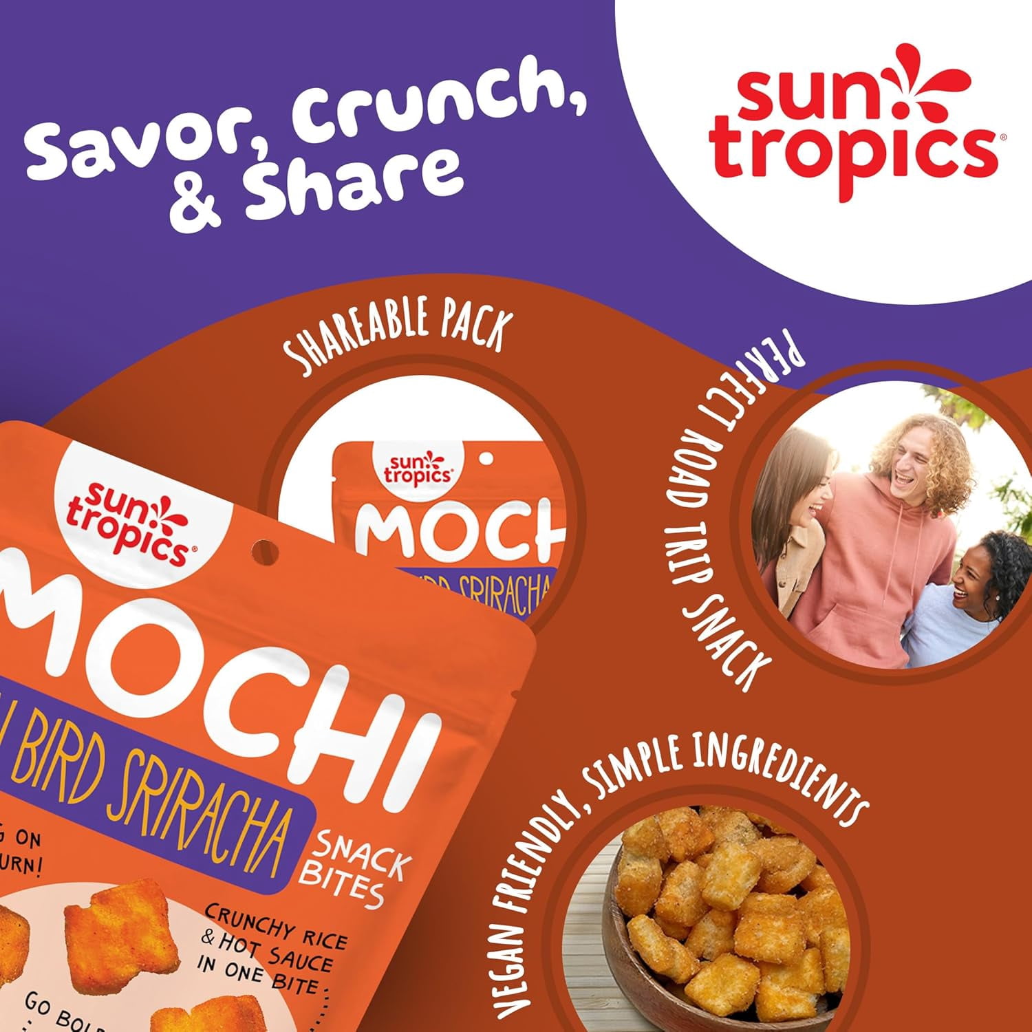 (Pack of 12), Sun Tropics Thai Bird Sriracha Mochi Snack Bites, 3.5 oz