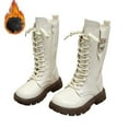 thumbnail image 3 of Girls Boots,Autumn Girls Casual Boots Flat Thick Sole Non Durable PU Leather Comfortable Walking Footwear for Kids,Toddler Boots,White,5-5.5 Years, 3 of 8