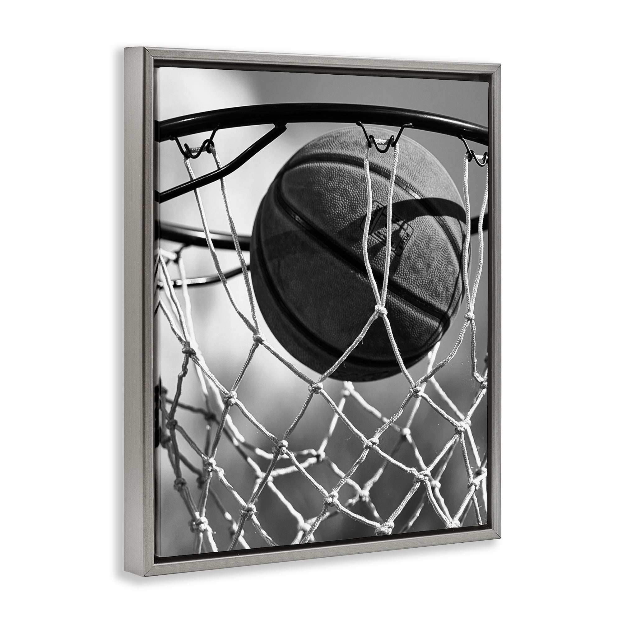 Stupell Industries Winning Basket Shot Gray Framed Floater Canvas Wall Art, design by Marcus Prime