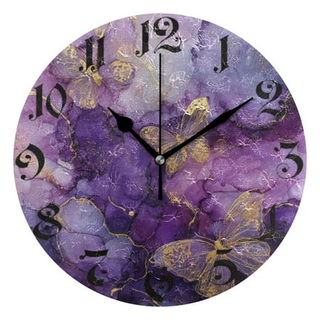 DEIARA Gold Trimmed Butterfly Burgundy Butterfly Wall Clock 10in Silent Mechanism Battery Operated Retro Style for Living Room Bedroom and Kitchen Black Pointer