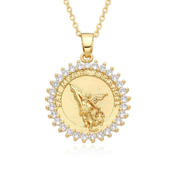 Archangel Saint Michael Hollow Pendant San Miguel Arcangel 14K Yellow Gold Necklace for Women Men Catholic Jewelry Charms Gifts