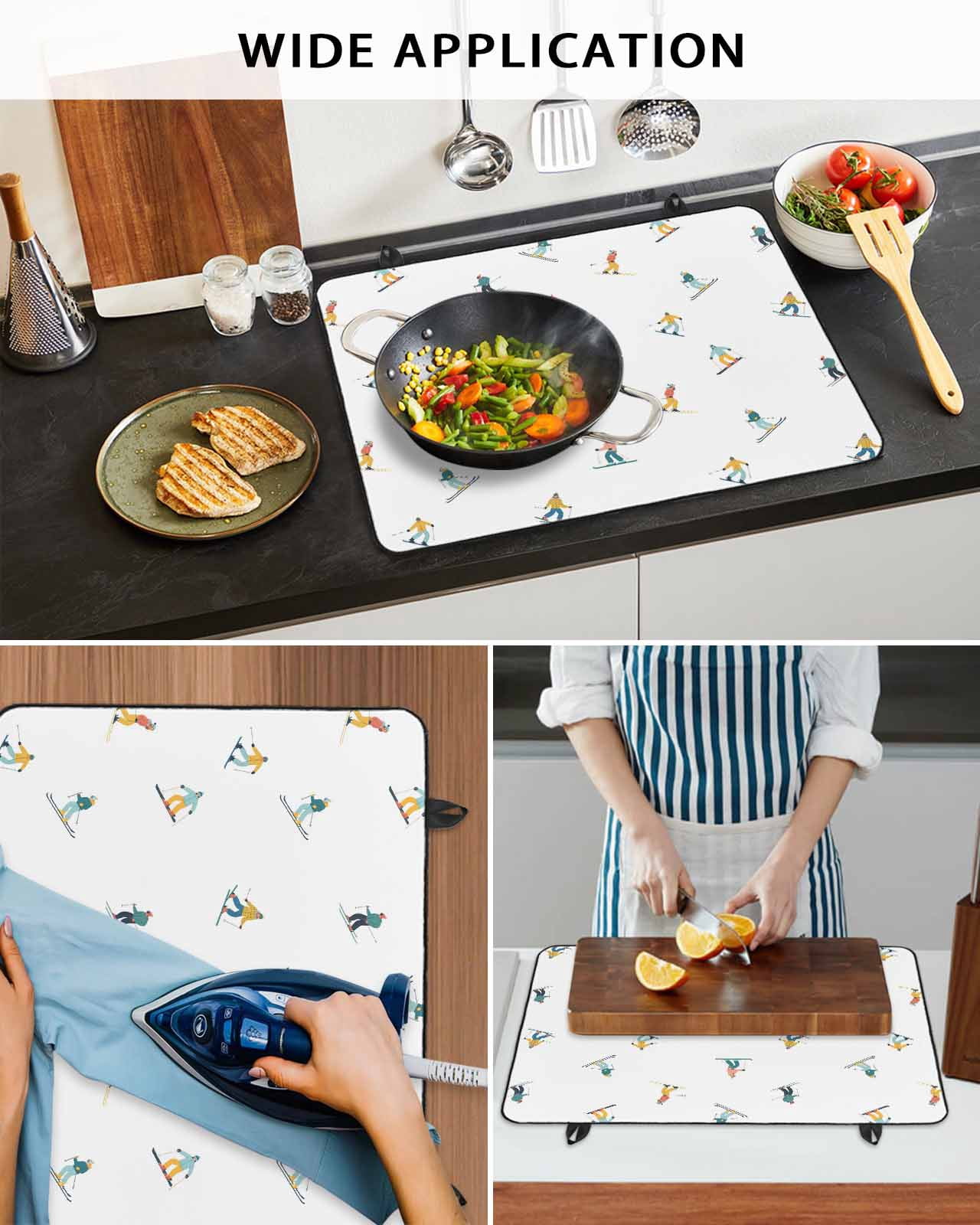 Large Induction Cooktop Protector Mat Skiing Stove Top Covers for Electric Stove, Winter Snow Ski Sports Cartoon Boys Girls Skier Decorative Stove Burner Cover Mats, Glass Top Stove Cover