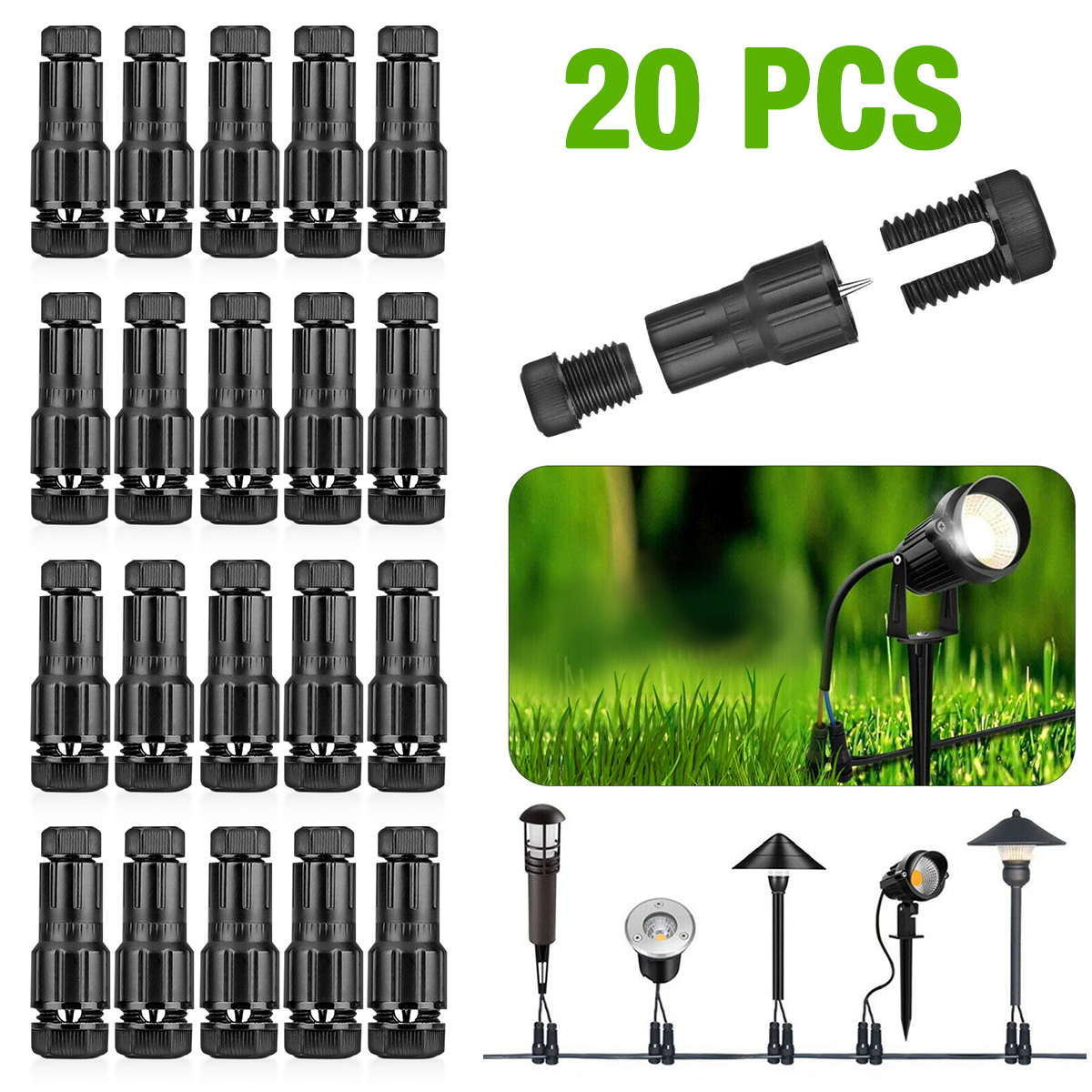 Low Voltage Light Wire Connector 1214 Gauge Cable Wire Splices for Outdoor Yard Path, 20Pack