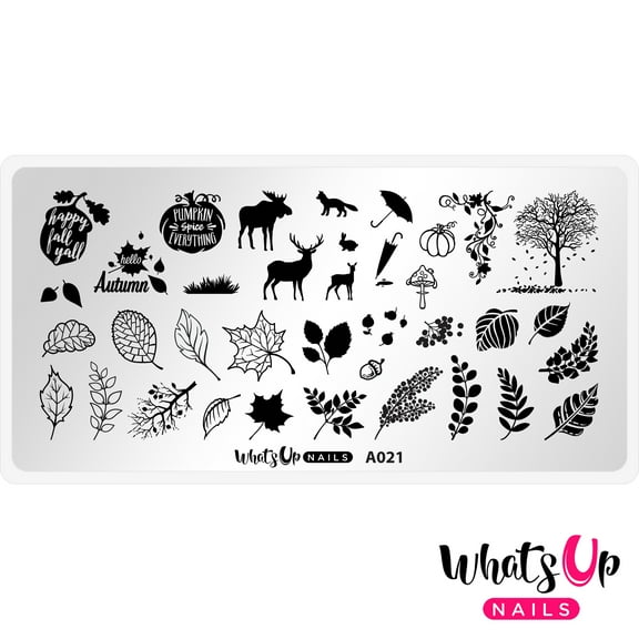 Whats Up Nails A021 Leaf Pile Metal Stamping Plate for Autumn Fall Nail Art Design