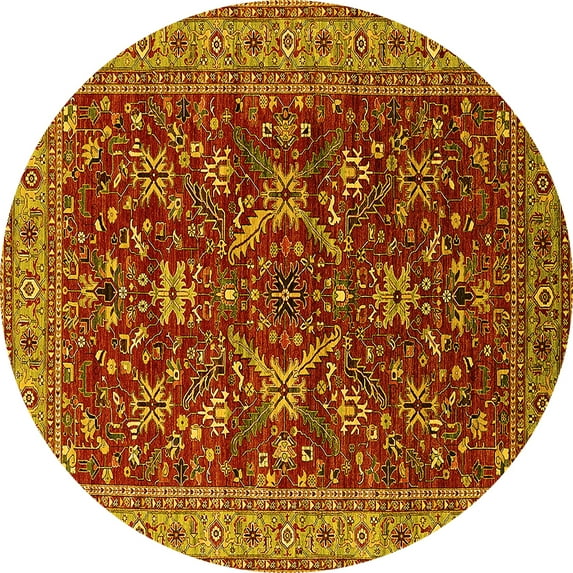 Ahgly Company Indoor Round Oriental Yellow Industrial Area Rugs, 6' Round