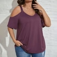 thumbnail image 4 of Hvyesh Plus Size Tops for Women Dressy Cold Shoulder Tops Solid Color Short Sleeved Crewneck Blouses Fashion Casual Loose Blouse Campañas de enero, 4 of 9