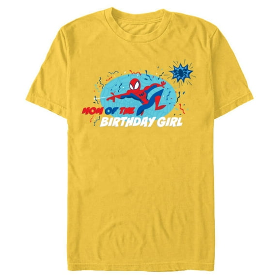 Marvel Spider-Man Toon Family Party Mom of the Birthday Girl - Short Sleeve Blended T-Shirt for Adults - Customized-Yellow