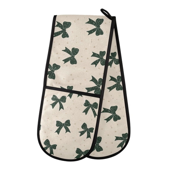 Dailycode Double Sided Oven Mitt with Loop Heat Resistant Kitchen Long Potholders 7" x 35" Green Bow