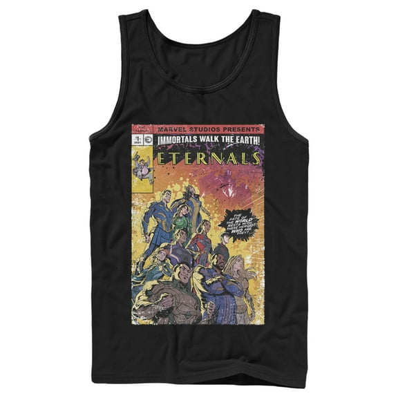 Men's Marvel Eternals Retro Group Comic Book Cover  Tank Top Black Medium