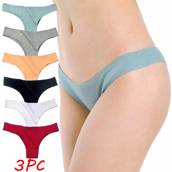 Fesfesfes Cotton Thongs For Women 3PC Women Everyday Solid Color Ventilate Elastic Low Waist Underwear Panties