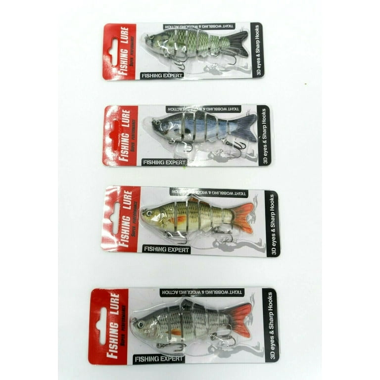 Multi Jointed Fishing Lure Swimming Bass, Crappie, Swimbait 6 Segments 4Pack