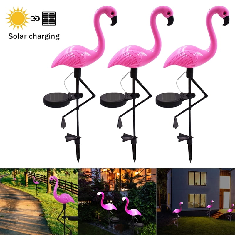3Pcs/Set Solar Powered Pink Flamingo Yard Garden Landscape Lamp Light Decor 