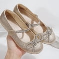 thumbnail image 5 of Rexoro Girls' Mary Jane Flats Kids Sparkly Rhinestone Bow Dress Shoes Princess Girls Shoes for Wedding Party Gold 11 Little Kid, 5 of 6