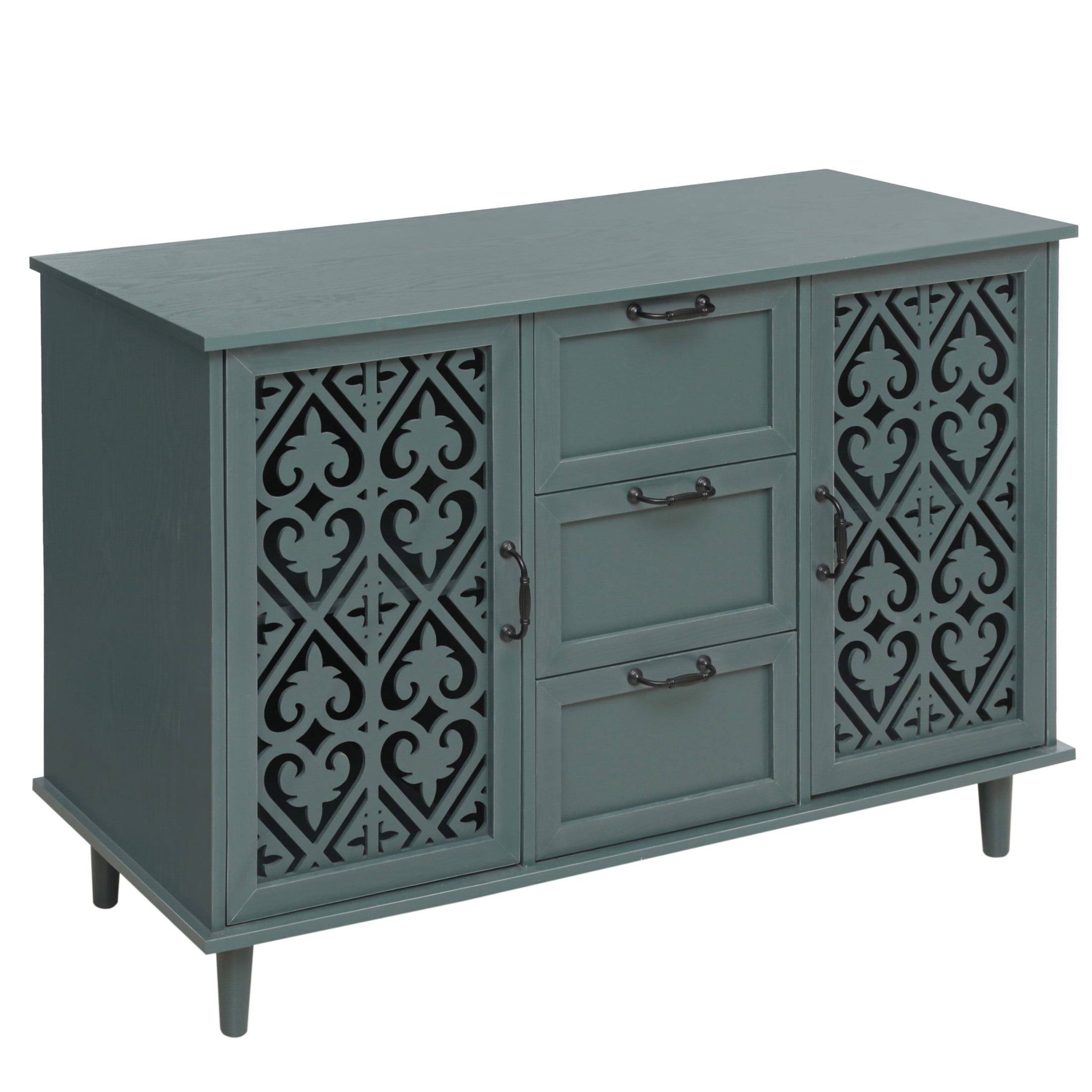 Eleanor American Design Storage Cabinet with Symmetrical Pattern, Dressers with 2 Doors, 3 Drawers and Solid Wood Legs, Dark Green