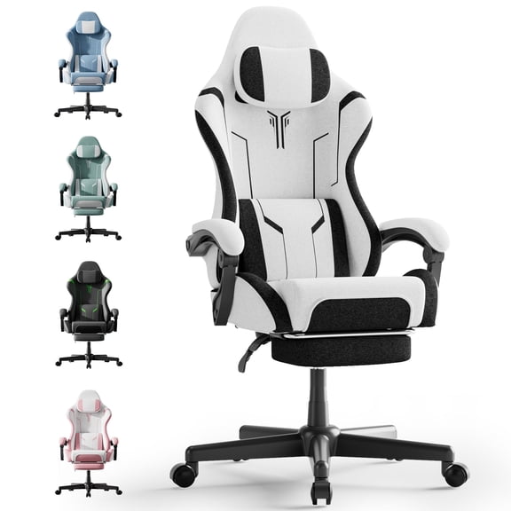 Huracan Gaming Chair with Footrest, Ergonomic PU Leather Computer Chair, High Back Office Game Chair with Massage Support and Synchronized Linkage Armrests for Adult Gamer,White