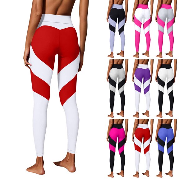 Fewfanhot Yoga Pants Women High Waisted Leggings Color Block Yoga Pants Workout Running Stretchy Leggings