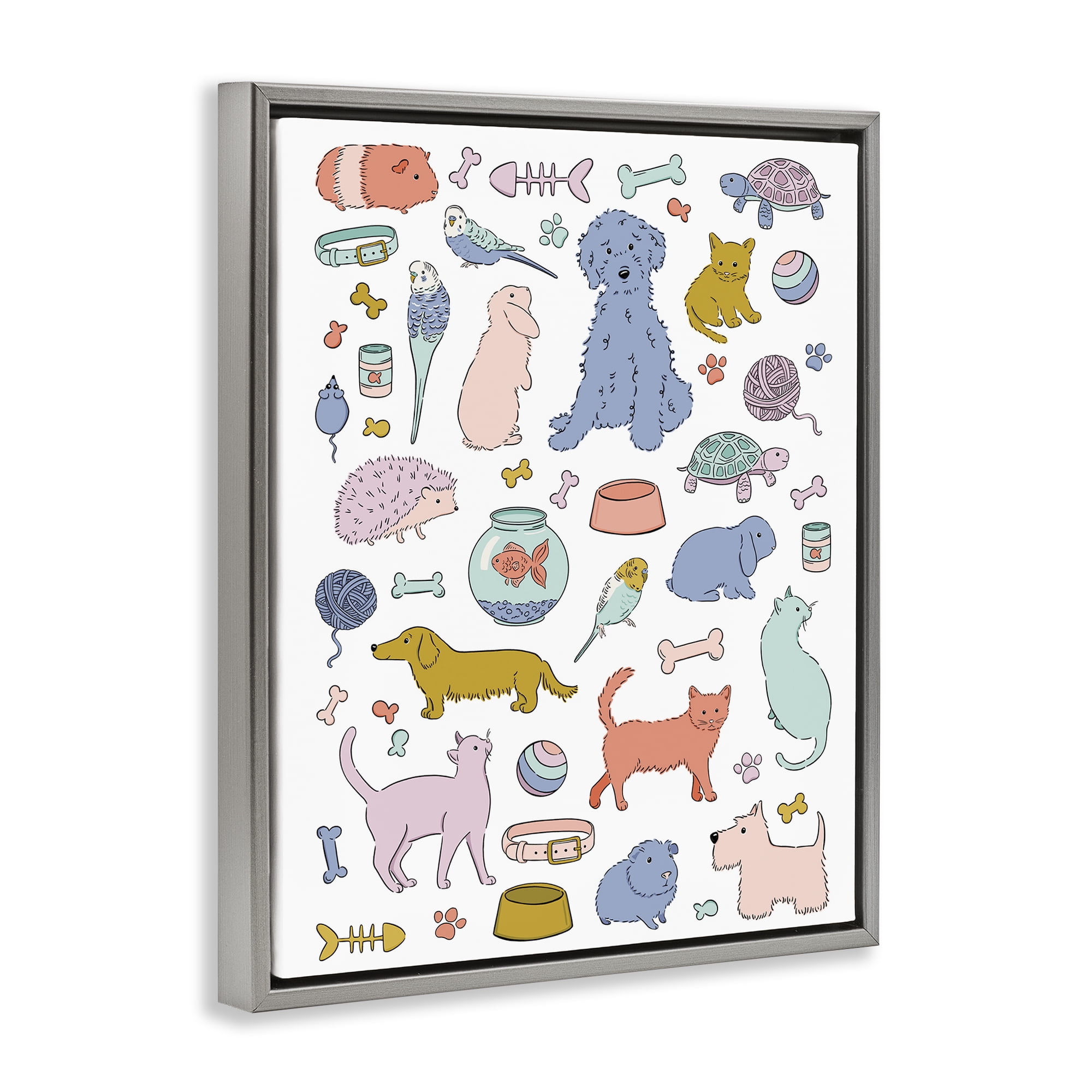 Stupell Industries Pet Shop Menagerie Gray Framed Floater Canvas Wall Art, design by Bethany Sandoval
