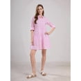 thumbnail image 6 of Womens Striped Button Down Midi Shirt Dress Casual Loose Cuffed Long Sleeve Mid Long Dresses Pink M, 6 of 9