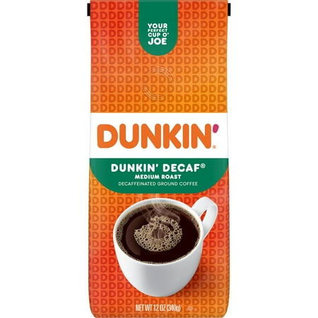 Dunkin’ Decaf Original Blend Ground Coffee, Medium Roast, 12oz, bag