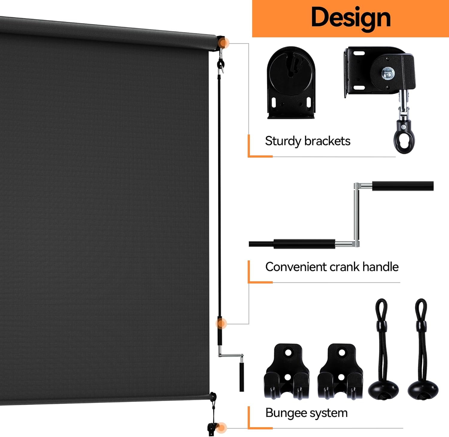 Cozy Home Outdoor Roller Shade for Patio, Cordless Roll Up Blind, 95% UV Protection, Crank, Black