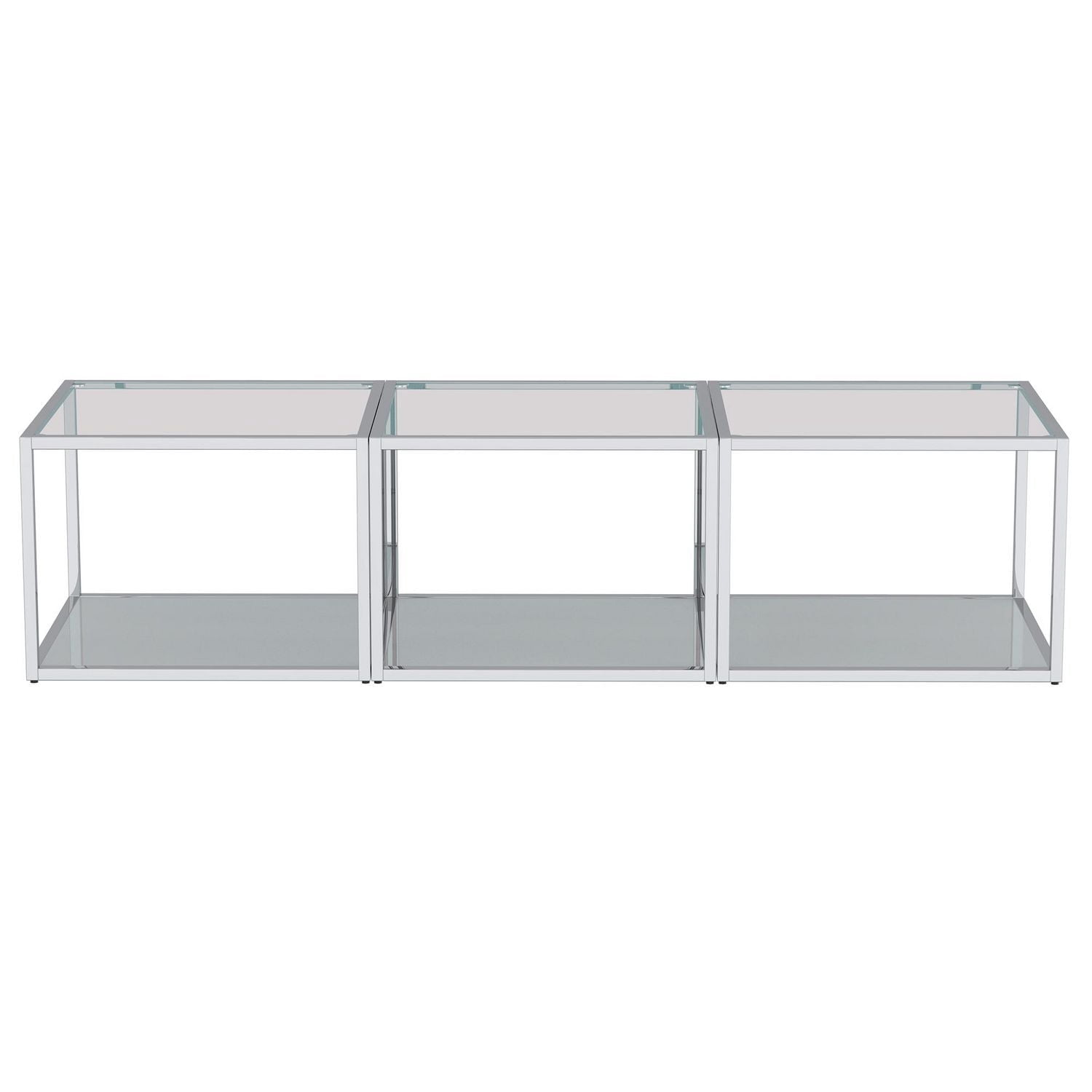 Contemporary Metal and Glass Small Coffee Table Set of 3 - Silver