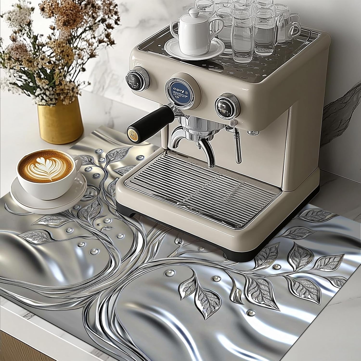 Stove Top Covers Pad Silver Tree of Life Kitchen 28 x 20 inches Diatomite Tree Patterns Stove Top Cover for Electric Fit Kitchen Countertop Coffee Maker Pot Water Mat