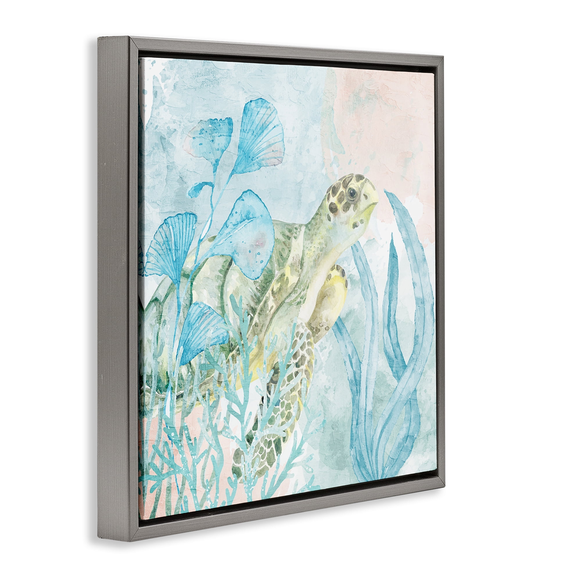 Stupell Industries Sea Swim Turtle Gray Framed Floater Canvas Wall Art, design by Kim Allen