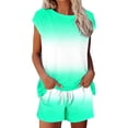thumbnail image 2 of ibiyuan Women 2 Piece Outfits Sets Women's Gradient Print Two Piece Outfit V Neck Short Sleeve Top and Matching Shorts Casual Summer Set, 2 of 5