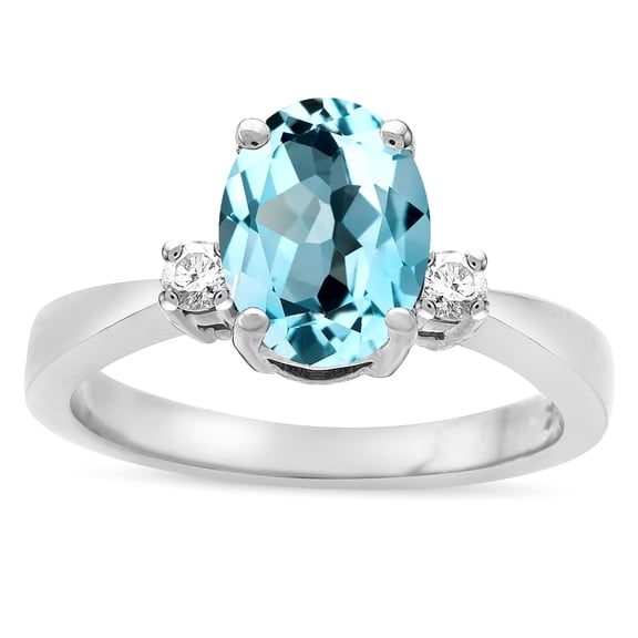 Star K � 3 Three Stone Oval Genuine Sky Blue Topaz Classic Engagement Promise Ring