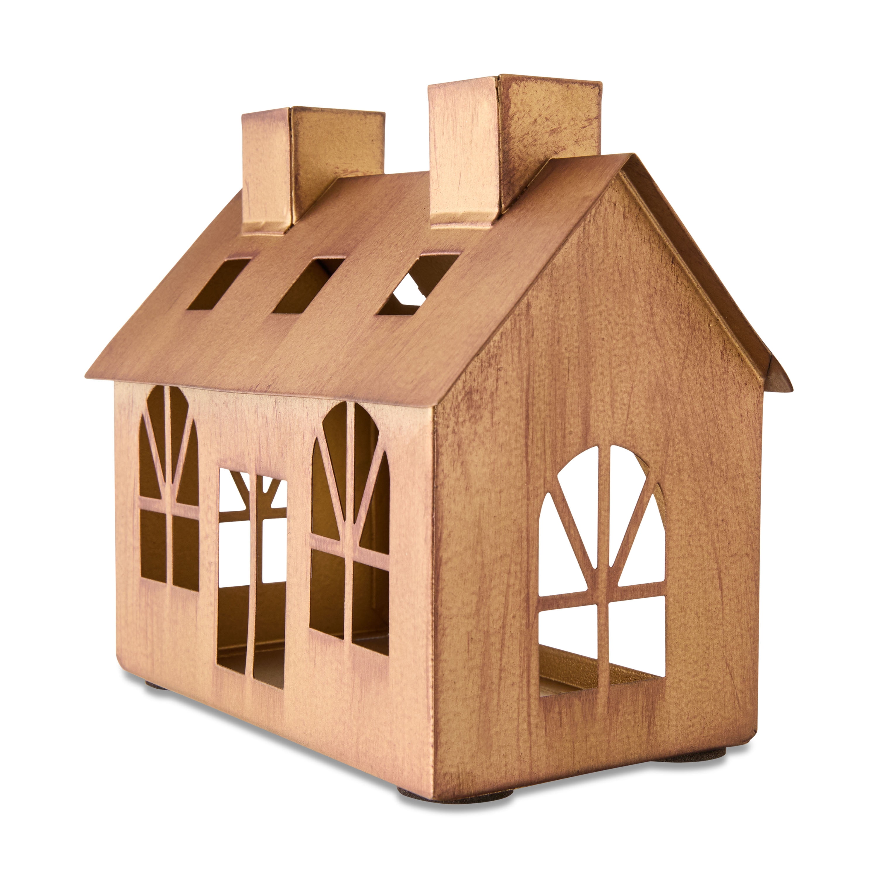 Small Metal Decorative House Christmas Tabletop Decoration, Bronze, 4.75", by My Texas House