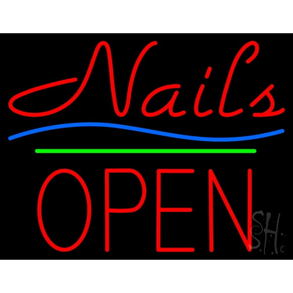 Nails Block Open Green Line LED Neon Sign 15 x 19 - inches, Black Square Cut Acrylic Backing, with Dimmer - Bright and Premium built indoor LED Neon Sign for Defence Force.
