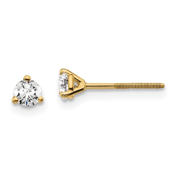 18k Yellow Gold 1/4 carat Lab Grown Diamond VS F Round Complete Three Prong Screwback Stud Earrings