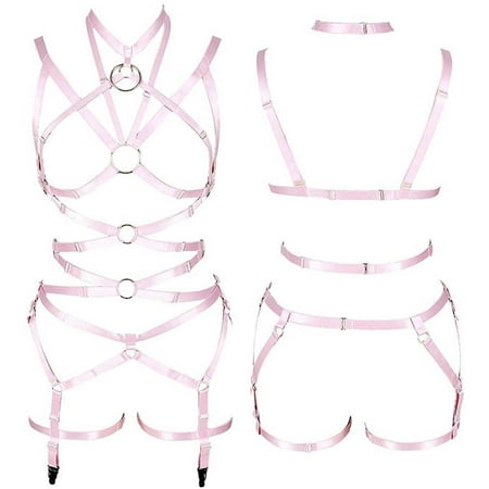 Zhuashum Lingerie ladies Cutting Punk Wire Harness Belt Stretching Elastic Garter Belt Carnival Underwear Elegance Stylish Retro Clothes Pink L
