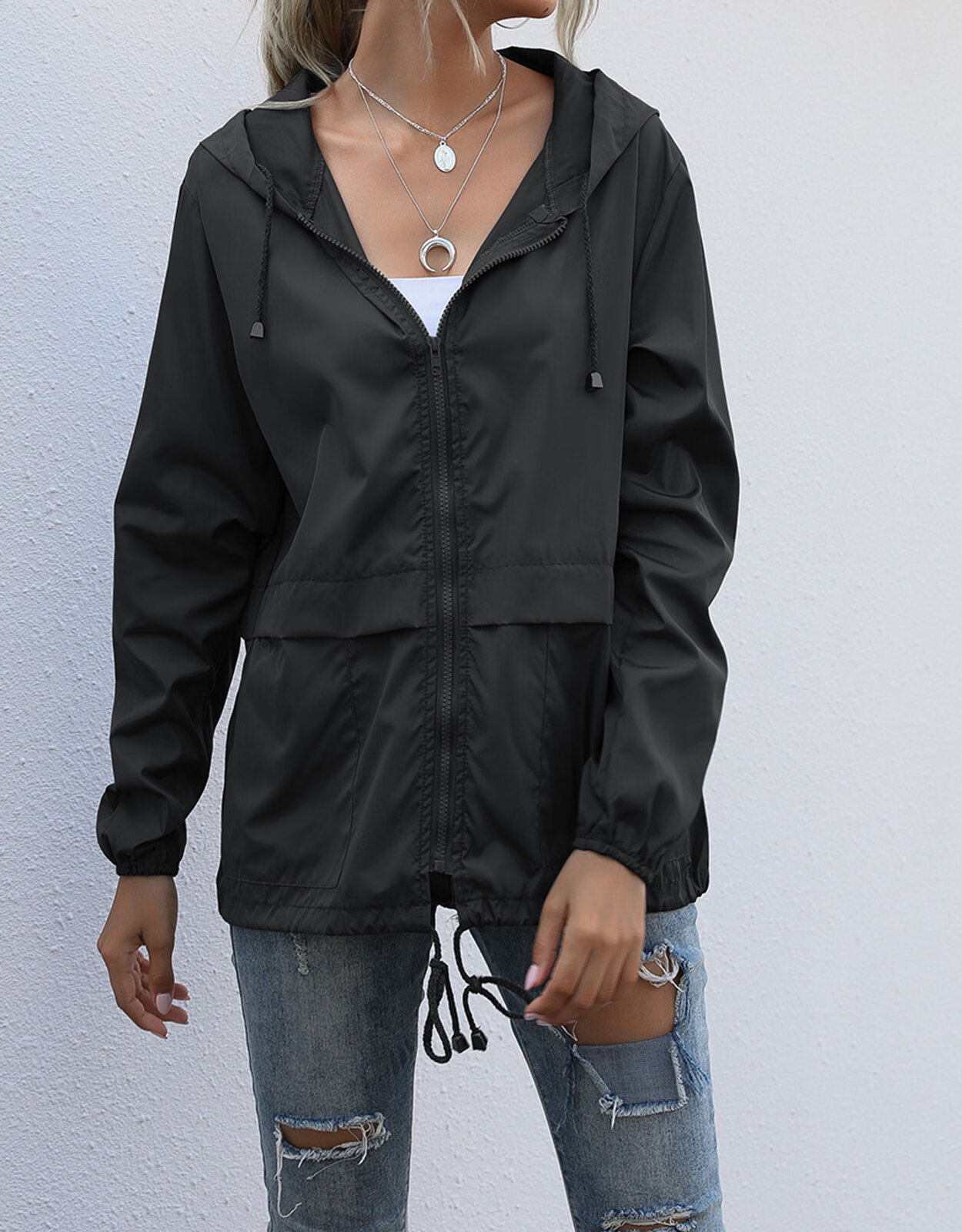Alsol Lamesa Women's Packable Rain Jacket, Black photo 5