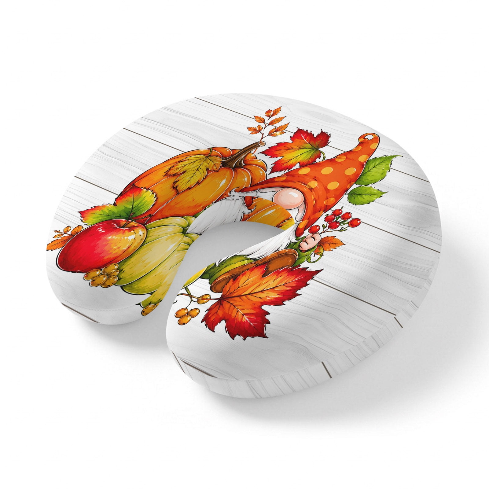 Neck Pillow Ergonomic Memory Foam U Shaped Pillows Watercolor Farm Pumpkins Gnome Soft Portable Neck Head Support Cushion Pillow for Travel Airplane Car Office Use Retro Wood Background