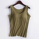 thumbnail image 3 of Camiseta deportiva sin mangas de color liso para yoga para mujer: almohadilla en el pecho, sin aros, tirantes anchos, camiseta sin mangas informal, cuello redondo, ropa de verano, 3 of 3