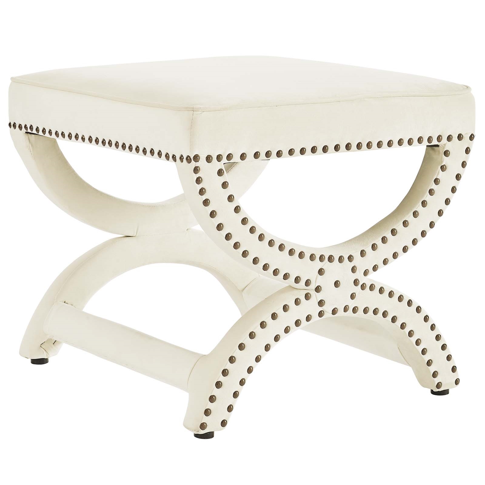 Upholstered Nailhead Trim Performance Velvet Ottoman, Ivory Walmart