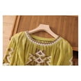 thumbnail image 6 of Tittly Womens Linen Shirt Camisas De Lino Para Mujer Linen Button Up Shirts for Women Tops For Women Floral Cotton Linen 3/4 Sleeve V Neck Button Boho Ethnic Yellow, 6 of 9